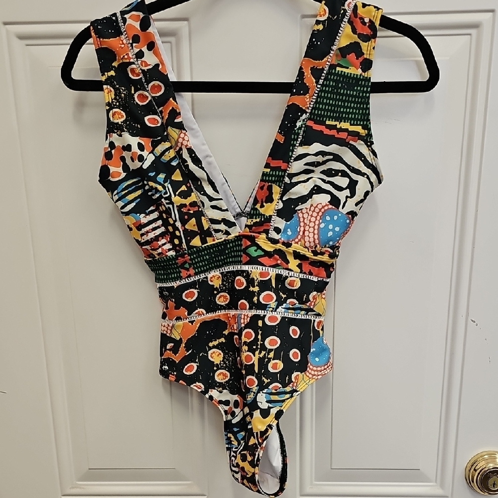 Swim, Summer, Vacation, Multicolor, Swimsuit, Beach, Bodysuit, Black, Orange